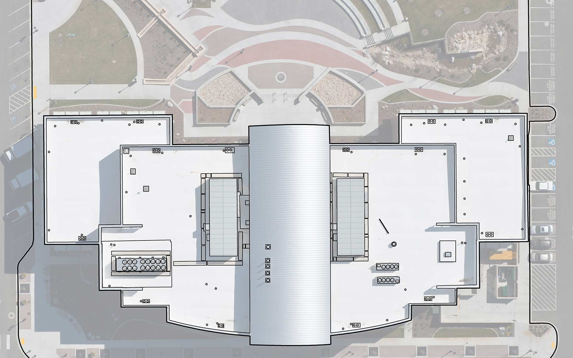 Aerial Photography-Orthogonal View, Meridian City Hall Roof with Special Effects.