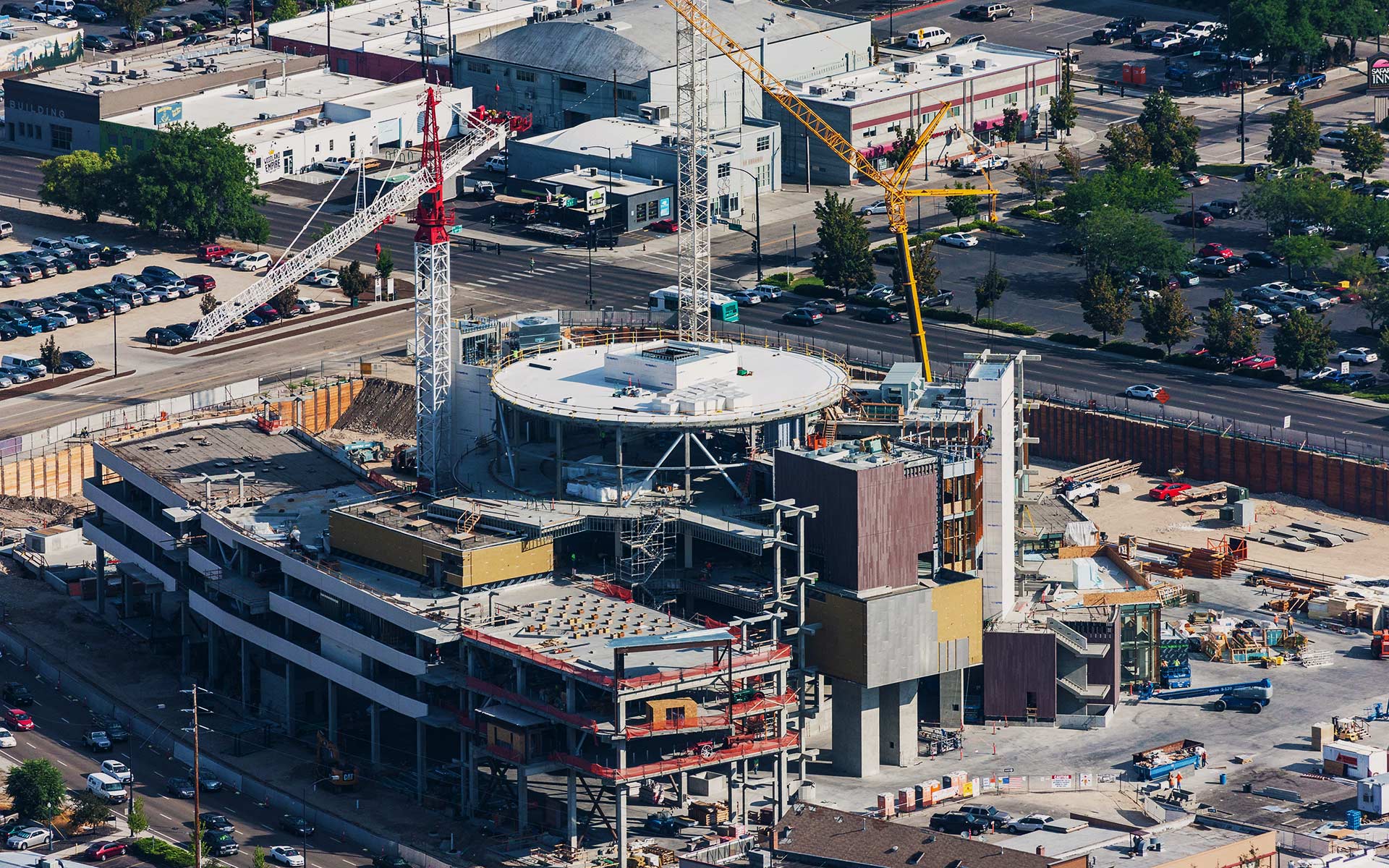Aerial Photography-JUMP Construction Downtown Boise, Idaho, with Cranes.
