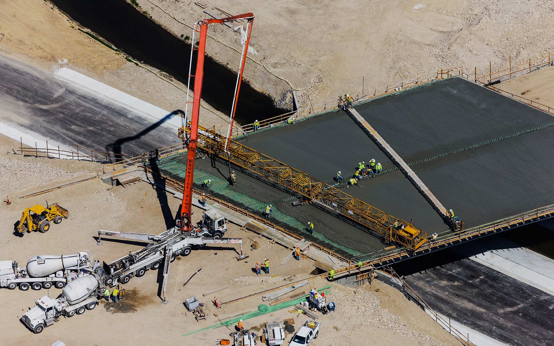 Aerial Photography-Cement Pour, Bridge Construction over Irrigation Canal.