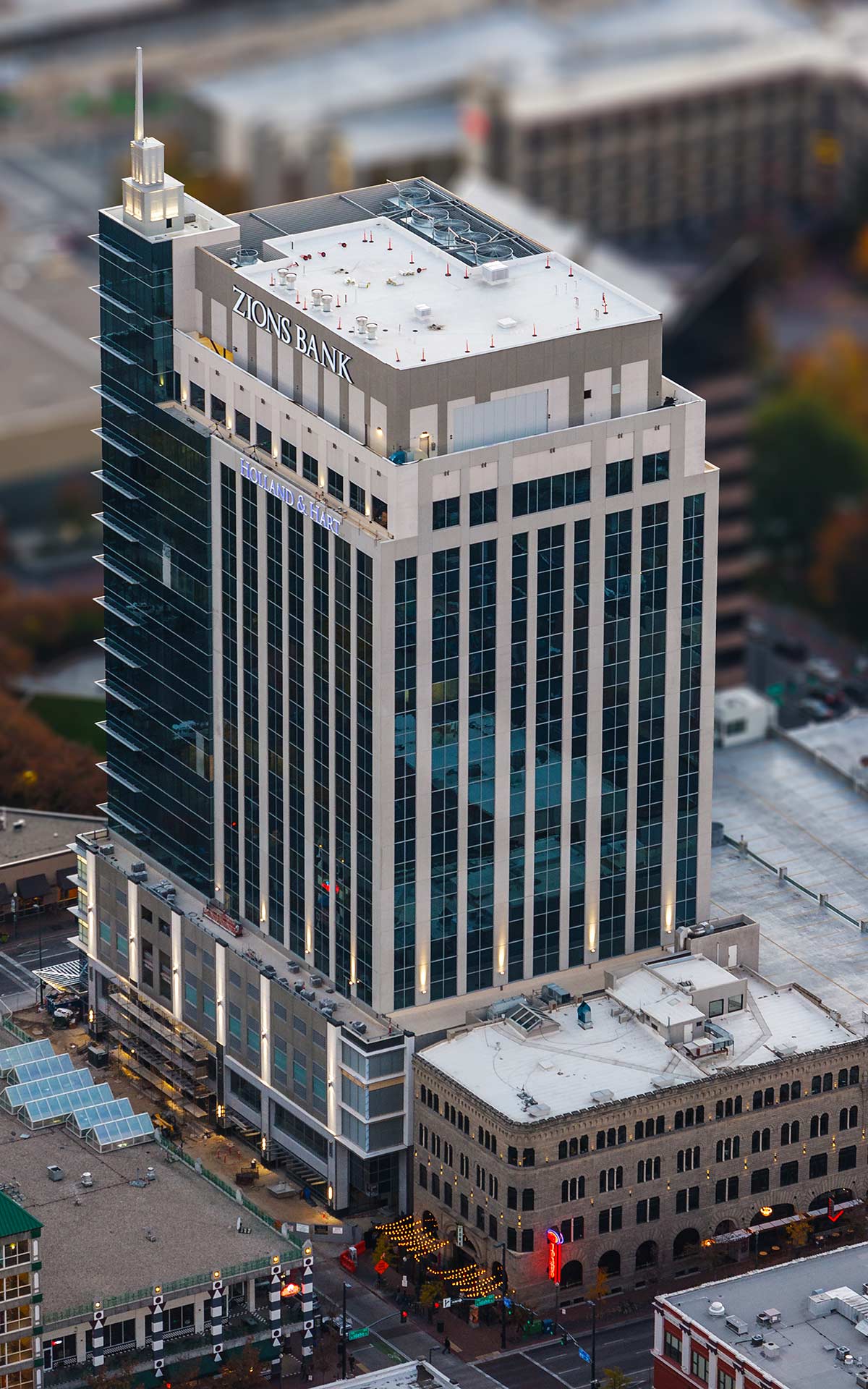 Aerial Photography-Zion's Bank (8th & Main) Building in Downtown Boise, Idaho, with Special Effects.