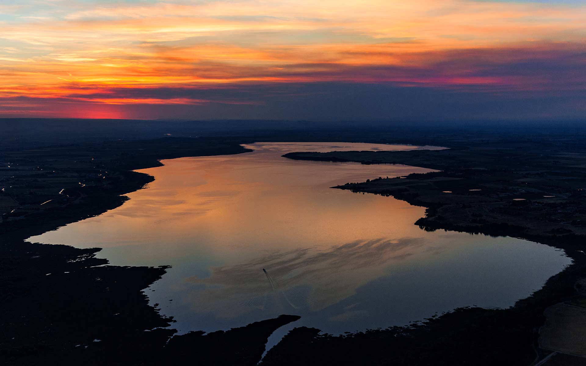 Aerial Photography-Lake Lowell in Nampa, Idaho Under Sunset.