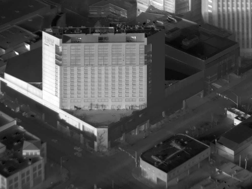 Oblique Daytime Aerial Thermograph of the Grove Hotel in Downtown Boise, Idaho.