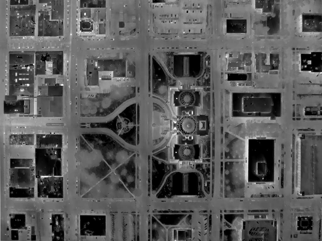 Aerial Thermograph of the Idaho State Capitol Mall Area in Downtown Boise, Idaho.
