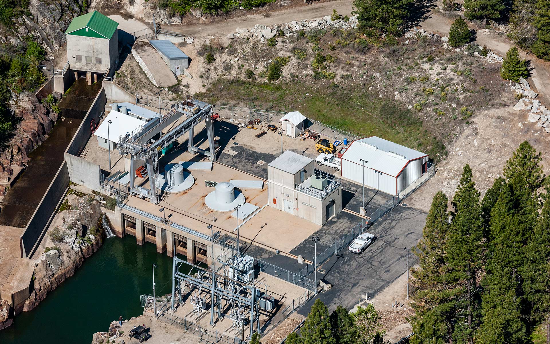 Aerial Photography-Small Hydroelectric Plant, Cascade Resevoir Dam, Cascade, Idaho.