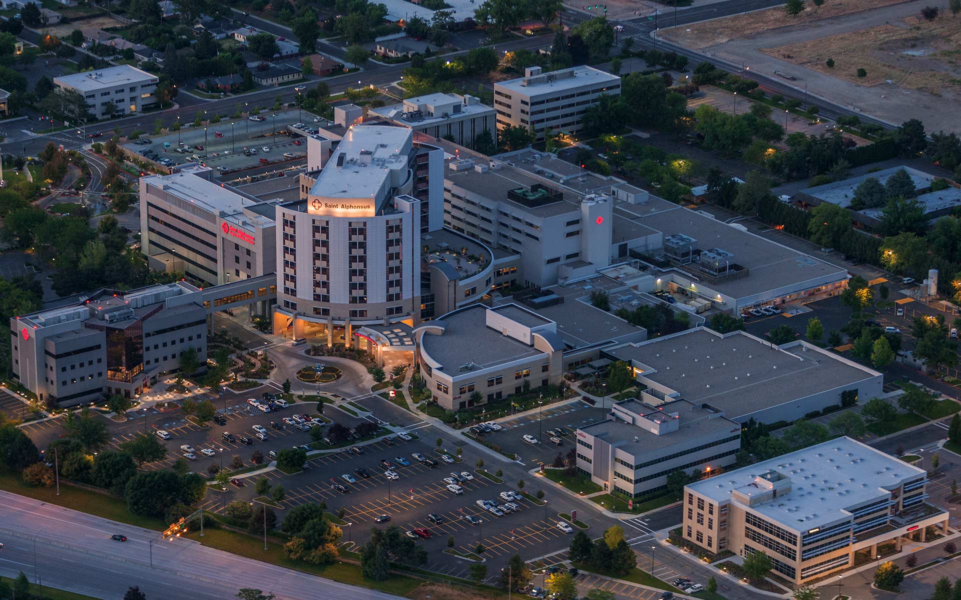 Aerial Photography-St. Alphonsus Regional Medical Center, Boise, Idaho, at Sunrise.