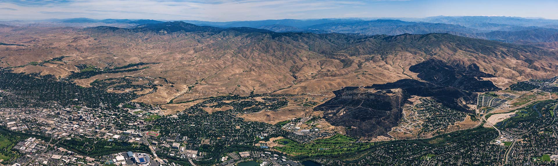 Aerial Photograph of the Table Rock Fire footprint, Downtown Boise, Idaho, and Boise State University