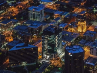 Aerial Photography-Night Aerial Photography of Downtown Boise, Idaho.