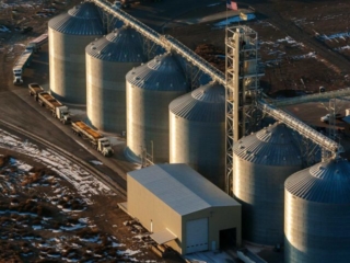 Aerial Photography-Truck Loading Que at Sunrise Near Mountain Home, Idaho.