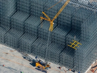 Aerial Photography-Crane During Construction of Agricultural Processing Facility, Burley, Idaho.