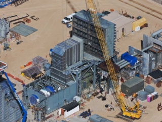 Aerial Photography-Turbine and Crane at Natural Gas Generation Plant During Construction.