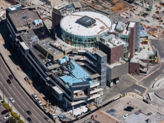 Aerial Photography-Construction of JUMP in Downtown Boise, Idaho.
