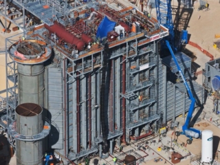 Aerial Photography; Natural Gas Power Generation Plant Construction with Cranes.