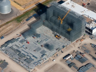 Aerial Photography-Construction of Agricultural Processing Plant in Burley, Idaho with Crane.
