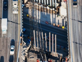 Forensic Aerial Photography-Bridge Construction and Adjacent Traffic Routing and Flow.