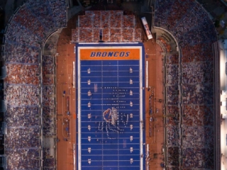 Aerial Photography-Orthograph of Boise State Football Night Game at Albertson Stadium.
