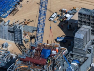 Forensic Aerial Photography-Cranes in Natural Gas Turbine Power Generation Plant Construction.