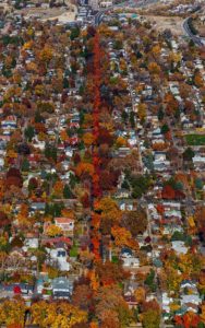 Aerial Photography, Harrison Blvd. Boise, Idaho in Fall Colors.