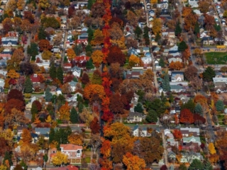Aerial Photography-Harrison Blvd. Boise, Idaho in Fall Colors.