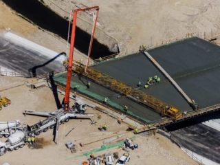 Aerial Photography-Cement Pour, Bridge Construction over Irrigation Canal.