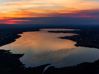 Aerial Photography-Lake Lowell in Nampa, Idaho Under Sunset.
