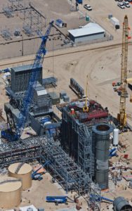 Aerial Photography, Construction of Natural Gas Power Generation Plant: Cranes, Heat Exchangers, Turbine Engine.