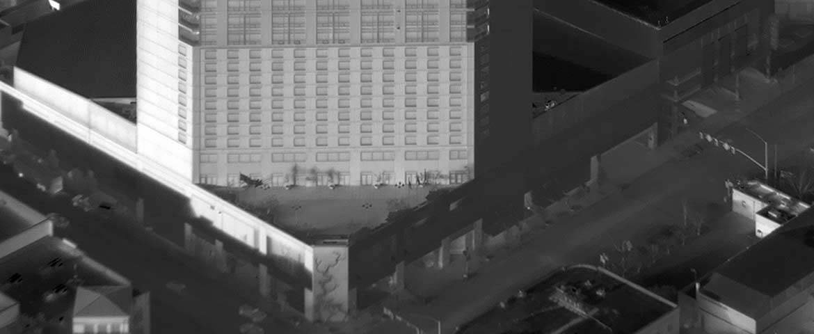 Oblique Aerial Thermograph of The Grove Hotel in Downtown Boise, Idaho.