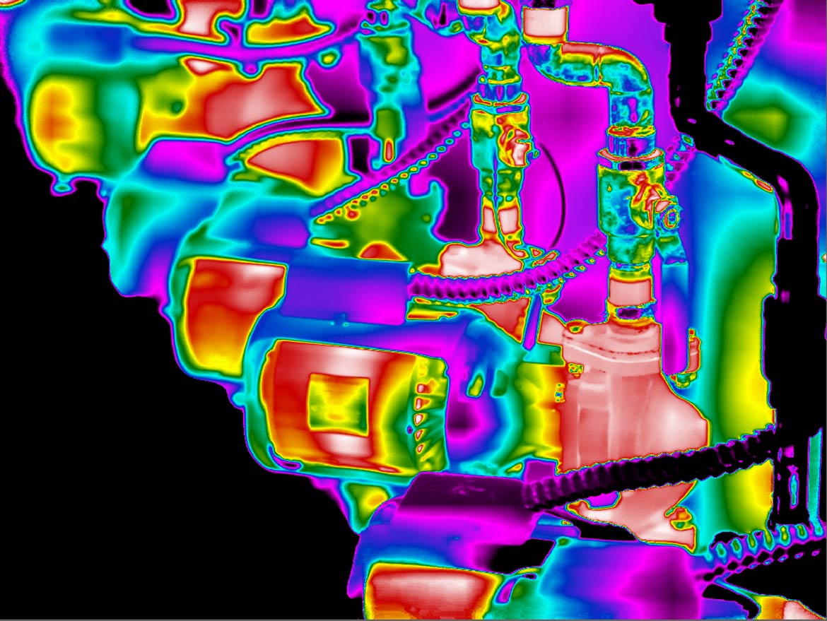 Thermography and Depth of Field Example; Industrial Pumps in High Contrast Palette.