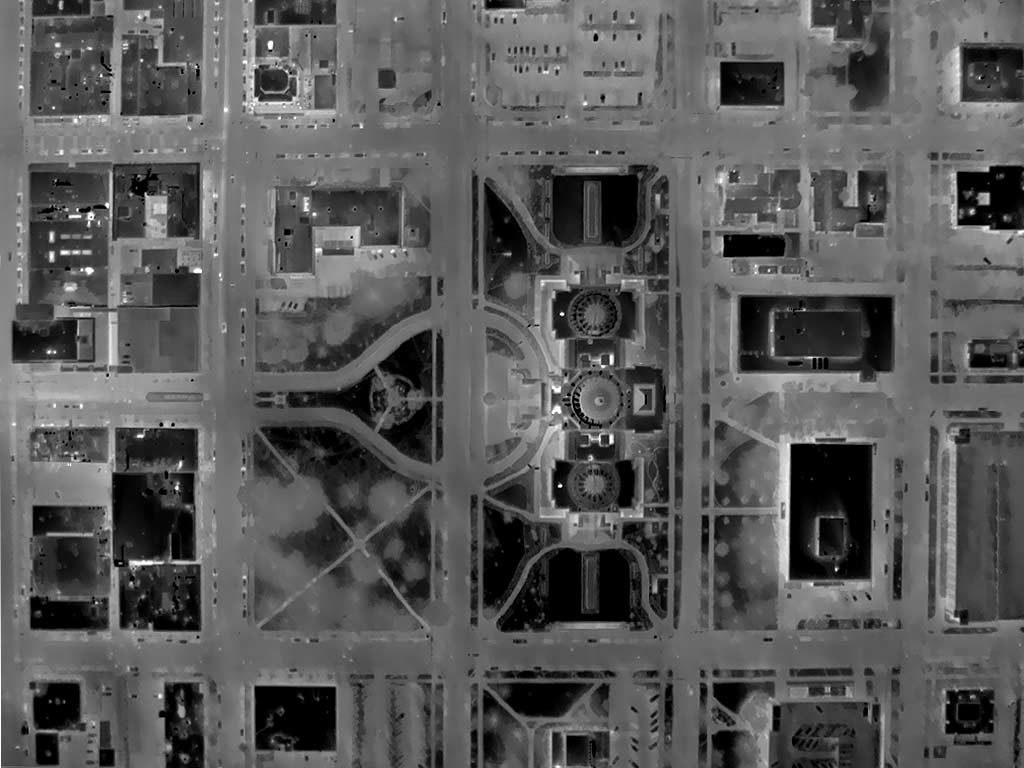 Aerial Thermograph of the Idaho State Capitol Mall Area in Downtown Boise, Idaho.