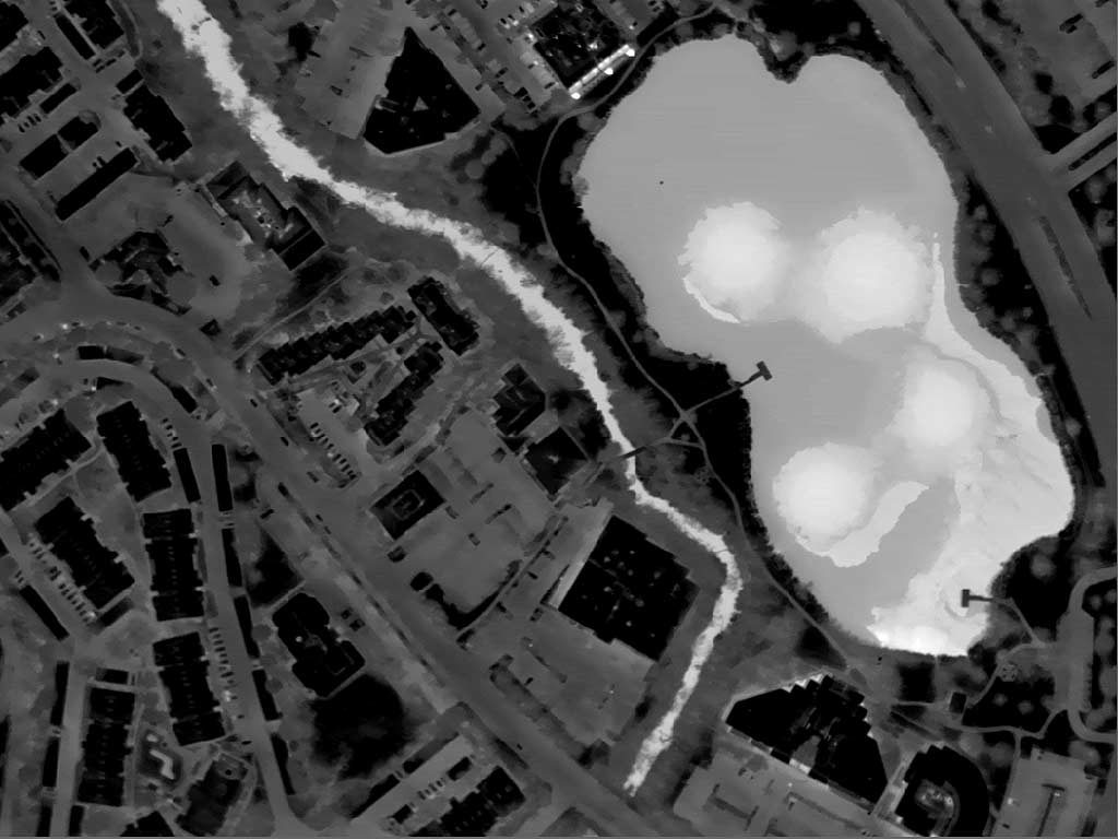 Aerial Thermograph of Parkcenter Pond and Logger Creek Near Downtown Boise, Idaho.
