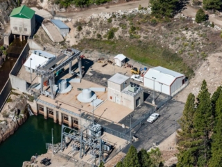 Aerial Photography-Small Hydroelectric Plant, Cascade Resevoir Dam, Cascade, Idaho.
