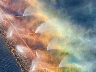 Aerial Photograph-Rainbow in Aeration System, Amaglamated Sugar, Nampa, Idaho.