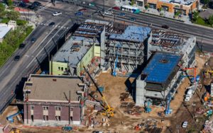 Aerial Photography, Construction of the Micron School of Business and Economics at Boise State University.
