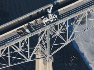 Aerial Photography-Deck Repair on Idaho State Highway 21 Tall Bridge Near Robie Creek, Idaho.