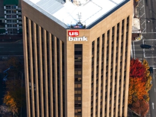 Aerial Photography-USBank Building in Downtown Boise, with Fall Color.