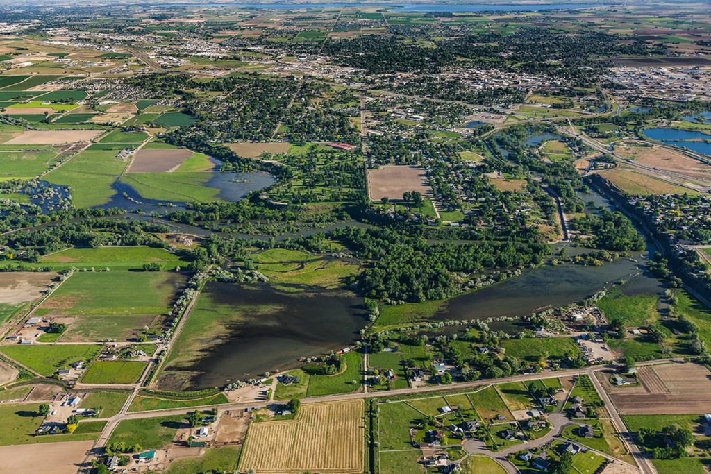 Aerial Photograph of Flooding Along the Boise River West of Caldwell, Idaho. 